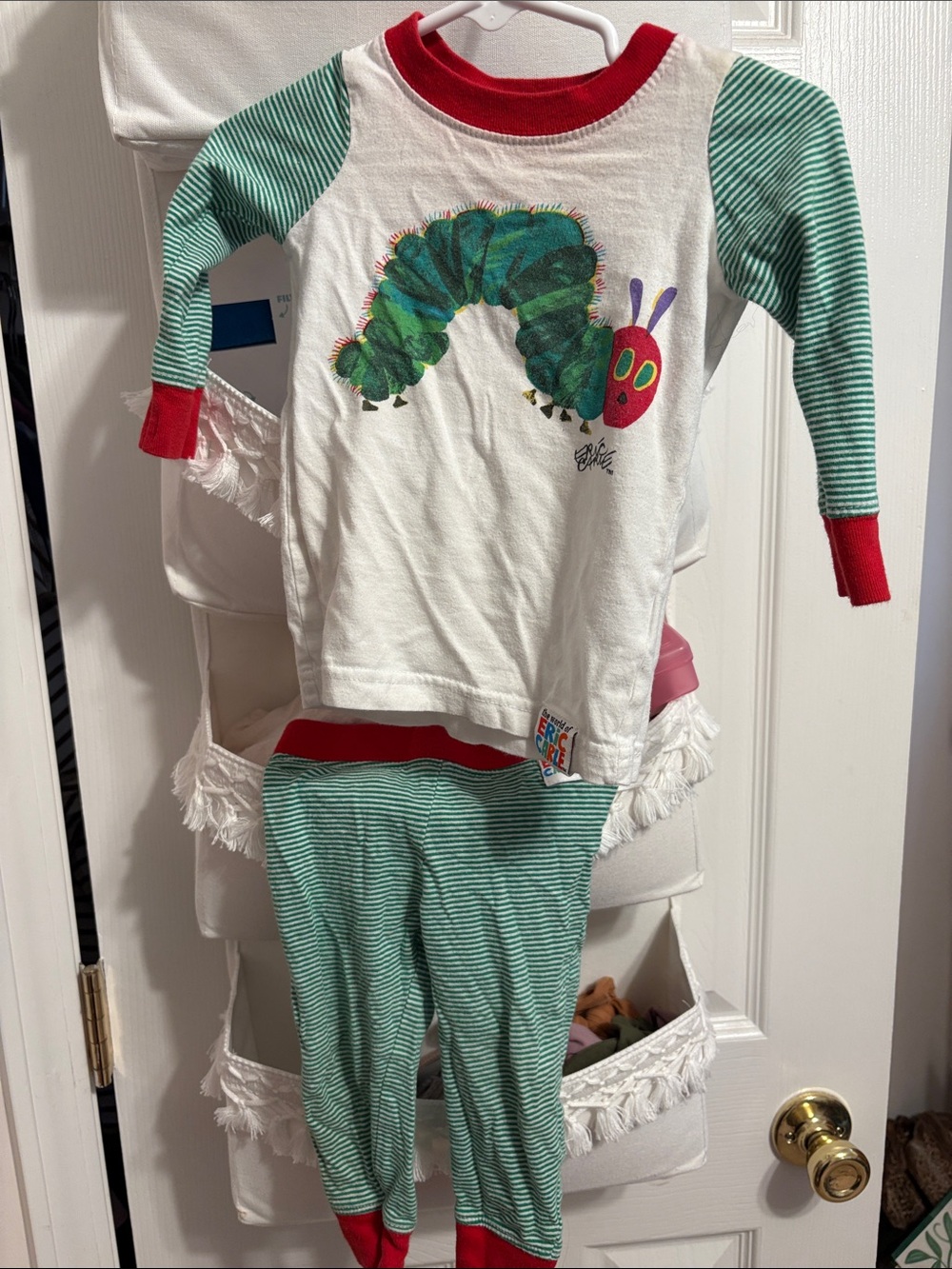 The Very Hungry Caterpillar Green Stripe Kids Pajama Set - Red Trim